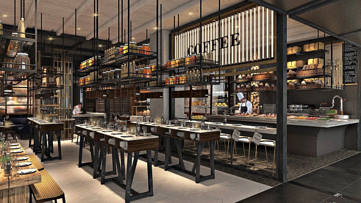 không gian bếp nhà hàng