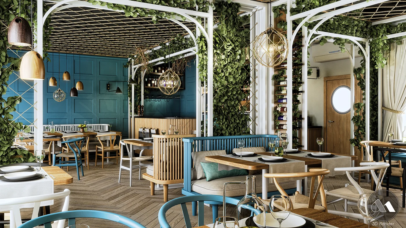 thiết kế nội thất nhà hàng phong cách Địa Trung Hải